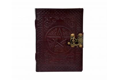 PENTAGRAM LEATHER JOURNAL HANDMADE BLANK BOOK OF SHADOWS W/ LOCK Wicca PENTACLE DAIRY